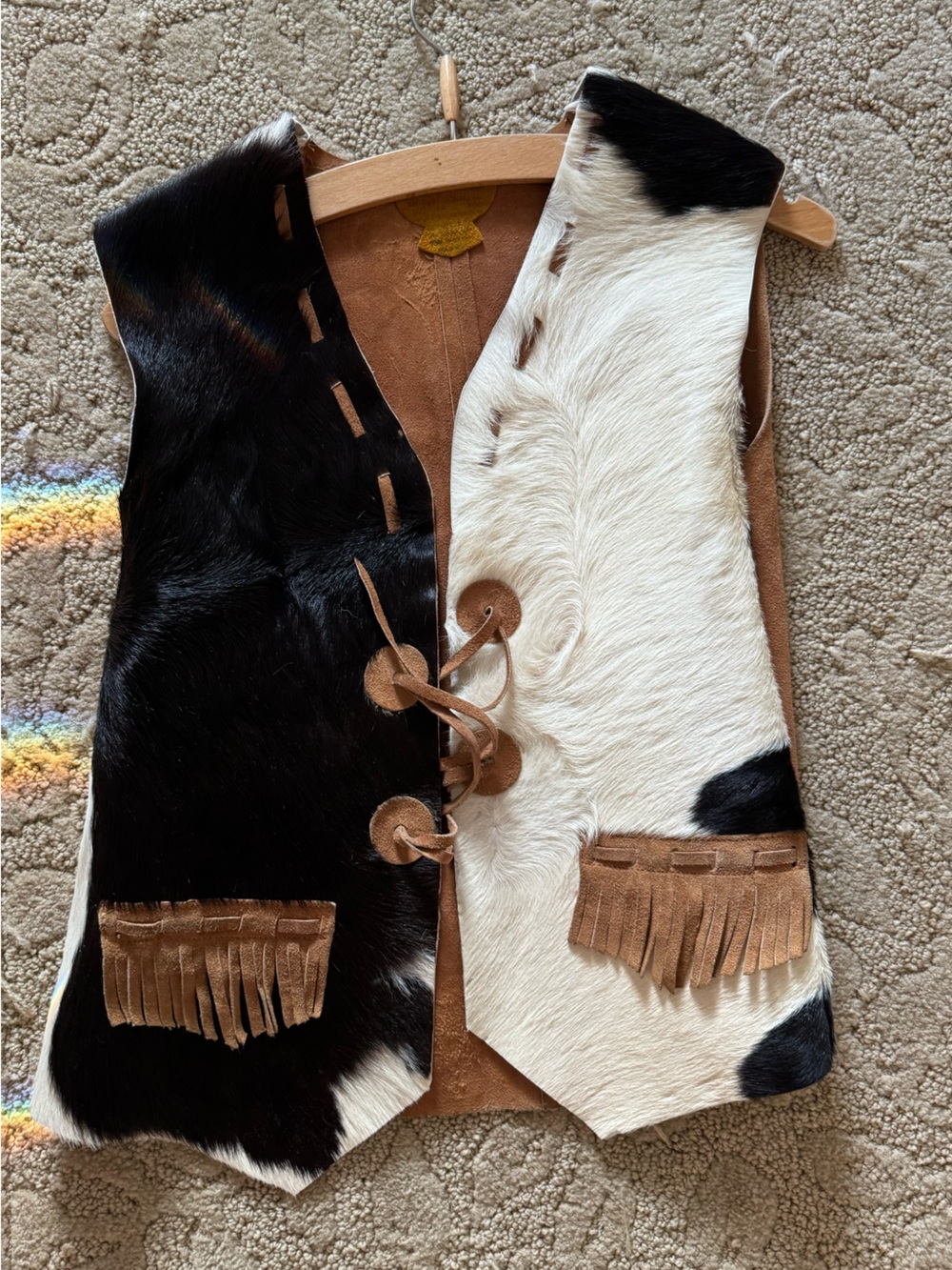 Cow Hide Western Style Vest with Suede Leather Ties